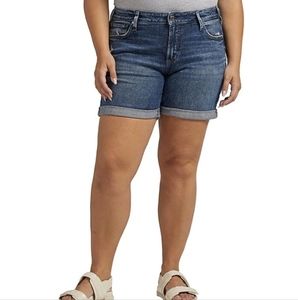 Silver Jeans 22W Boyfriend Denim Shorts Mid Rise Cuffed Distressed Indigo NWT